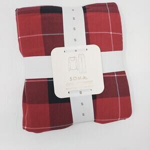 NEW Soma Cool Intimates PJ Set Solid Black Long Sleeve & Red Plaid Pant Size S